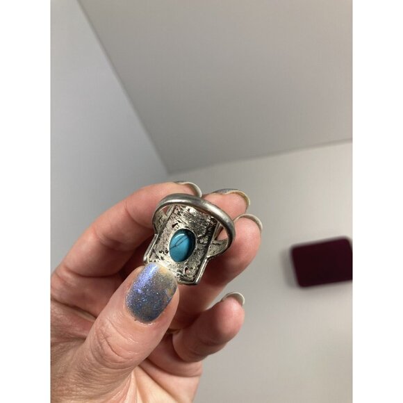 Vtg Western Ring Howlite Silver Tone Rectangle Unisex Ring Size 11 - Picture 6 of 6